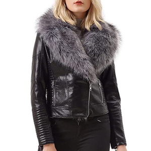 Blouson aviateur en cuir et fourrure pour femme, veste élégante en cuir de vachette PU pour femme, fournisseur de blousons en cuir de moto de haute qualité en gros - Product Image 1