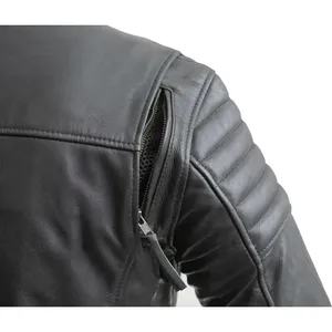 Blouson de moto rétro en cuir noir pour homme, coupe-vent, idéal pour la course automobile et la moto - Product Image 3