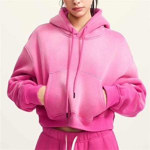 Logo personnalisé femmes de haute qualité 100% coton à manches longues à capuche cravate teinture haut court insigne décontracté Streetwear imprimer hiver grande taille - Product Image 1