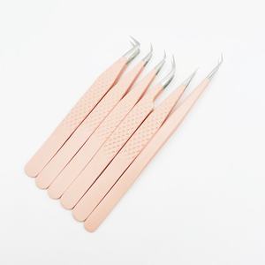 Juego de pinzas para extensión de pestañas de acero inoxidable sólido con agarre de diamante de color melocotón profesional al por mayor sostenible con el medio ambiente - Product Image 2