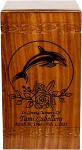 Dolphin Wooden Cremation <b>Urn</b> <b>Large</b> Size Dolphin Lover's Human Funeral <b>Urn</b> with Personalization - Product Image 4