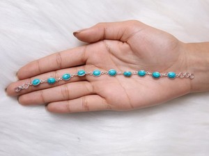 Bohemian 8x10mm Oval Cabochon Link Chain Amazing Blue Turquoise Bezel Setting Solid 925 Sterling Silver <b>Bracelet</b> <b>Christian</b> Wife - Product Image 5
