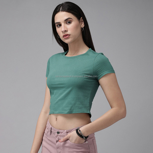 Nardon Apparel, Tops cortos para mujer, ropa femenina ajustada de verano, camiseta transpirable, Camiseta con cuello redondo, solapa, manga corta, Tops sexis sólidos - Product Image 1