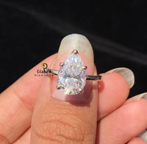 Unique 925 Sterling Silver 4 Ct Poire Cut Tulip Set Moissanite Solitaire Bague de Fiançailles Prong Setting Trendy Design pour les Femmes - Product Image 6