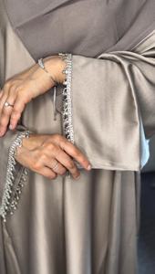 ชุดอาบายาผ้าไหมซาตินติดเพชร4ชิ้นของอิสลามสีเขียวทองหรูหราเสื้อผ้ามุสลิมแบบดั้งเดิมทำด้วยมือสำหรับผู้ใหญ่ - Product Image 3