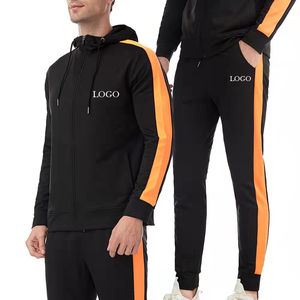 100% sudaderas con capucha a rayas informales de algodón para hombre, ropa ajustada a rayas para correr, Top con cremallera y pantalones, chándal de entrenamiento deportivo - Product Image 5