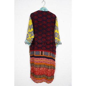 Kimono de Seda Pura Hecho a Mano con Diseño de Patchwork, Ligero, Estilo Vintage, Estampado Floral de Verano, Transpirable, con Cierre de Cordón, Suave - Product Image 5