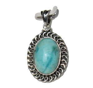Larimar จี้หินรูปวงรีทำจากเงิน925,เครื่องประดับอัญมณีทำมือ - Product Image 2