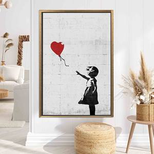 Banksy Girl with Heart <b>Balloon</b> Printed Canvas - Modern Graffiti Art,GOLD FRAMED CANVAS - Product Image 1