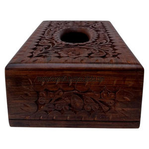 Traditional Luxury Polished Solid <b>Wood</b> Eco-Friendly Tissue <b>Box</b> Holder <b>Carved</b> Design Stylish Accent Piece for Tabletop Countertop - Product Image 2