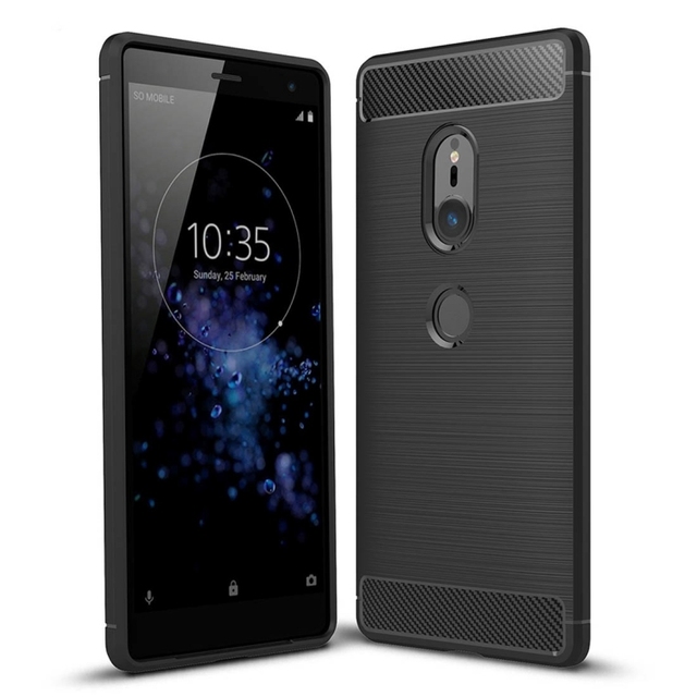 For Sony Xperia XZ2 Brushed Texture Carbon Fiber Shockproof TPU Protective Back Case