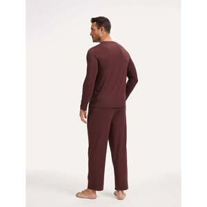 Premium <b>Men's</b> Bamboo Cotton V-Neck Long Sleeve <b>Pajama</b> <b>Set</b> Casual Style Soft Knitted Fabric - Product Image 5