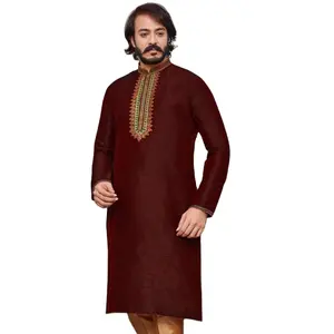 巴基斯坦男装库尔塔刺绣设计各种尺寸刺绣作品男装丝绸库尔塔睡衣