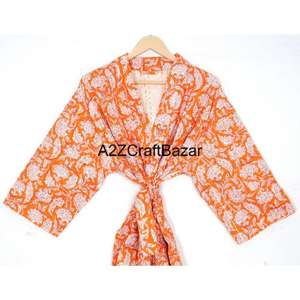 Chaqueta Kimono Acolchada Reversible 100% Algodón con Estampado en Bloques, Transpirable, con Botones Cubiertos - Diseño Indio para Varias Temporadas - Product Image 2