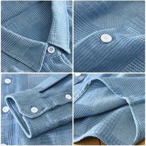 Camisas de hombre de alta calidad de manga larga camisa de mezclilla Vintage logotipo personalizado Casual trabajo algodón abotonado camisa de invierno - Product Image 4