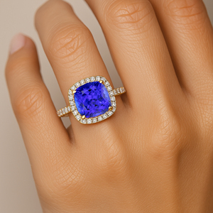 Anillo de Compromiso de Boda con Tanzanita Natural Clásica de Oro Sólido y Diamante Real, Regalo para Fiesta de Madre - Product Image 2