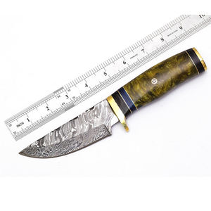 Cuchillo de Caza Hecho a Mano de Acero de Damasco de Grado Industrial con Hoja Recta de Punta Caída, Mango de Madera y Funda de Cuero, Personalizable OEM - Product Image 4