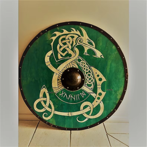 Escudo Redondo de Madera Vikingo Medieval CH, Decoración de Pared, Regalo, 24 Pulgadas, Verde Vintage, Hecho a Mano por Calvin Handicraft - Product Image 1