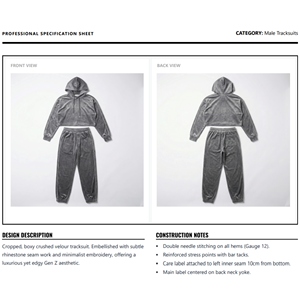 Ensemble de survêtement pour homme en gros, style punk, veste courte à strass délavée à l'acide, pantalon ample, costume deux pièces personnalisé - Product Image 6