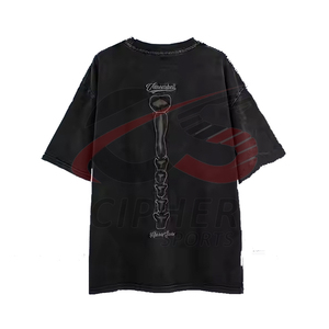 Camisetas de calle de alta calidad, Camiseta de algodón Hip Hop con estampado gráfico de peso pesado de verano, camiseta desgastada personalizada - Product Image 4