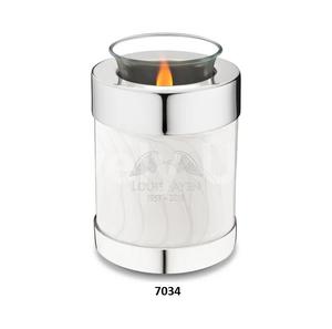 Urna de cremación de candelita de latón Rosa girasol de latón con esmalte dorado y rosa con bolsa de terciopelo gratis - Product Image 3