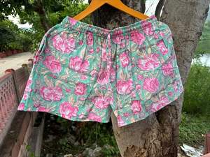 Short Jaipur en coton Hippie fait à la main Boho pour femmes vêtements de nuit à cordon floral avec poche tissu d'été Style bohème - Product Image 6