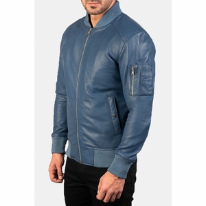Veste en cuir véritable pour homme OEM, col montant, logo frontal, écologique, coupe-vent, fermeture éclair de haute qualité, vente en gros, ventes chaudes - Product Image 1