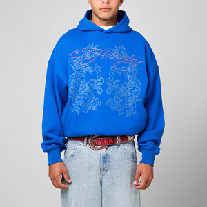 Sudadera con Capucha Personalizada con Pedrería Bordada, 100% Algodón, Estilo Vintage para Hombre, Invierno, Teñido Liso, Felpa Gruesa, Transpirable - Product Image 1