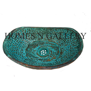 Artículos de baño Estilo vintage y Pátina verde Acabado Lavabo de cobre puro Fregadero martillado de cobre de tamaño personalizado - Product Image 6