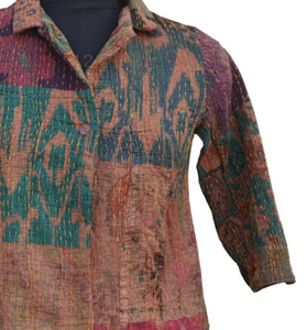 Jacket <b>Short</b> Stonewash Kantha Autumn Winter Spring Reversible Full <b>Sleeves</b> <b>Button</b> Closure Breathable - Product Image 3