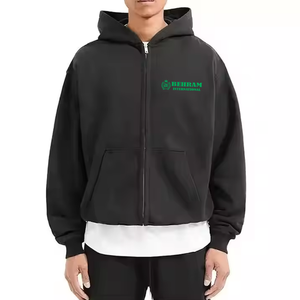 Sweat à capuche zippé unisexe streetwear, coupe courte, épaules tombantes, 100% coton molletonné/éponge française, séchage rapide - Product Image 4