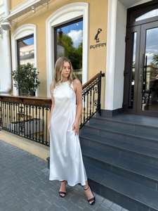 Classique Blanc 100% Soie Satin Slip Robe Longueur Au Sol Motif Solide Luxe Ajustement Détendu pour Style Sans Effort Confort Jour Nuit - Product Image 2