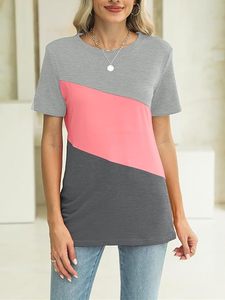 T-shirts à manches courtes décontractés et écologiques pour femmes Tops d'été à blocs de couleurs - Product Image 6