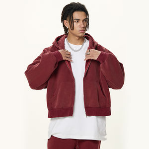 Vente en gros de sweats à capuche en molleton Streetwear épais avec logo personnalisé sweats à capuche zippés à double fermeture éclair pour hommes et épaules tombantes - Product Image 6