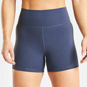 Short bleu marine avec logo personnalisé très exigeant pour femmes Short femme taille haute Ceinture compressive Short de gymnastique anti-transpiration - Product Image 1