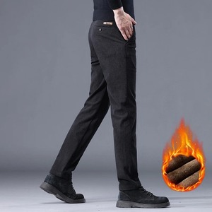 Pantalones de chándal térmicos de otoño gris para hombre, de pana de negocios de tiro medio, informal, de algodón, grueso, elástico, plano, nuevo, de chenilla polar - Product Image 5