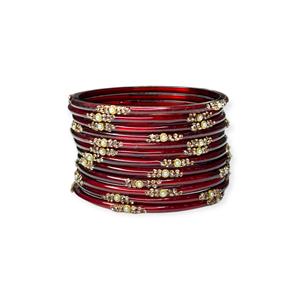 Viral Trendy <b>Gold</b> Plated Dark Red Glass Bangles with Emerald Cut <b>Pearl</b> Work for Wedding & Occasion Wear - Product Image 3