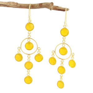 ที่นิยมสไตล์รอบสีเหลืองไฮโดรควอตซ์หลายหินแขวนต่างหูชุบทองชุด Bezel Drop Dangle ต่างหูเครื่องประดับสำหรับเธอ - Product Image 1