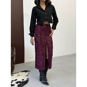 Topshow Sequin Velvet Long <b>Skirt</b> - [object Object] - Product Image 4