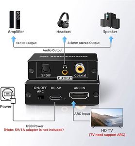 Extracteur audio HDMI ARC 192KHz HDMI ARC EARC TV <span class=keywords><strong>vers</strong></span> <span class=keywords><strong>adaptateur</strong></span> de canal de retour Audio stéréo <span class=keywords><strong>SPDIF</strong></span> numérique Toslink <span class=keywords><strong>optique</strong></span> <span class=keywords><strong>coaxial</strong></span> - Product Image 5
