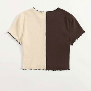 Femmes haut court haute Stretch Fitness Yoga haut plus récent entraînement t-shirt course exercice cou mince côtes culture à manches courtes haut court - Product Image 2