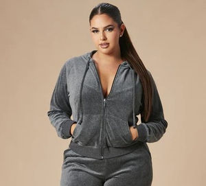 Ensemble de survêtement en velours pour femmes, taille plus, vente en gros, 2 pièces, polyester/coton, sport de gym - Product Image 3
