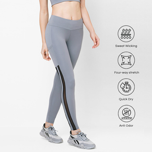 เลกกิ้งออกกำลังกายสำหรับผู้หญิงเอวกลางระบายอากาศได้ดีมีโลโก้ถักดีไซน์โดดเด่น - Product Image 5