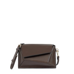 Sac à bandoulière pour femme en cuir véritable marron foncé, résistant à l'eau, avec rabat géométrique, petit sac de soirée - Product Image 2