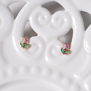 Orecchini da donna alla moda in oro 14k Fine per festa adorabili fiori tulipano palla epossidica Piercing gioielli regali all'ingrosso K-gioielli - Product Image 4