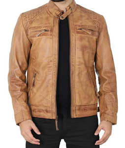 Chaqueta de Cuero para Hombre, Chaqueta Bomber de Piel de Cordero Genuina, Color Marrón con Cuello, Chaqueta de Cuero Premium para Hombre - Product Image 1