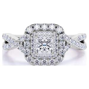 Moissanite élégante de 1 carat-Bague torsadée-Pavé-Bague de fiançailles à double halo-Or blanc 18 carats sur argent - Product Image 4