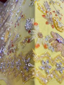 Tela de cuentas de lujo hecha a mano para mujer, patrón bordado de exportador indio, técnicas no tejidas para fiesta y vestido de novia - Product Image 3