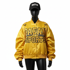 Chaqueta de Satén Premium para Mujer, Chaqueta Bomber de Tela Amarilla Brillante con Paneles Acanalados y Logotipo Bordado Personalizado, Chaquetas de Satén para Mujer - Product Image 6