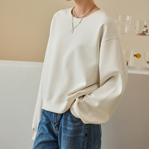 Sweat-shirt décontracté pour femme, imprimé personnalisé, tissé, oversize, uni, manches longues, épaules tombantes, col rond, hiver, devant - Product Image 5